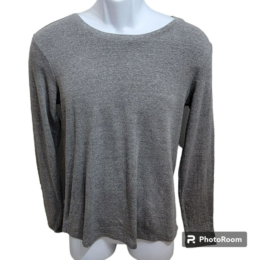 Eddie Bauer Tee-Shirt, Women L, Heathered Gray, Long Sleeve, Base Layer, EUC